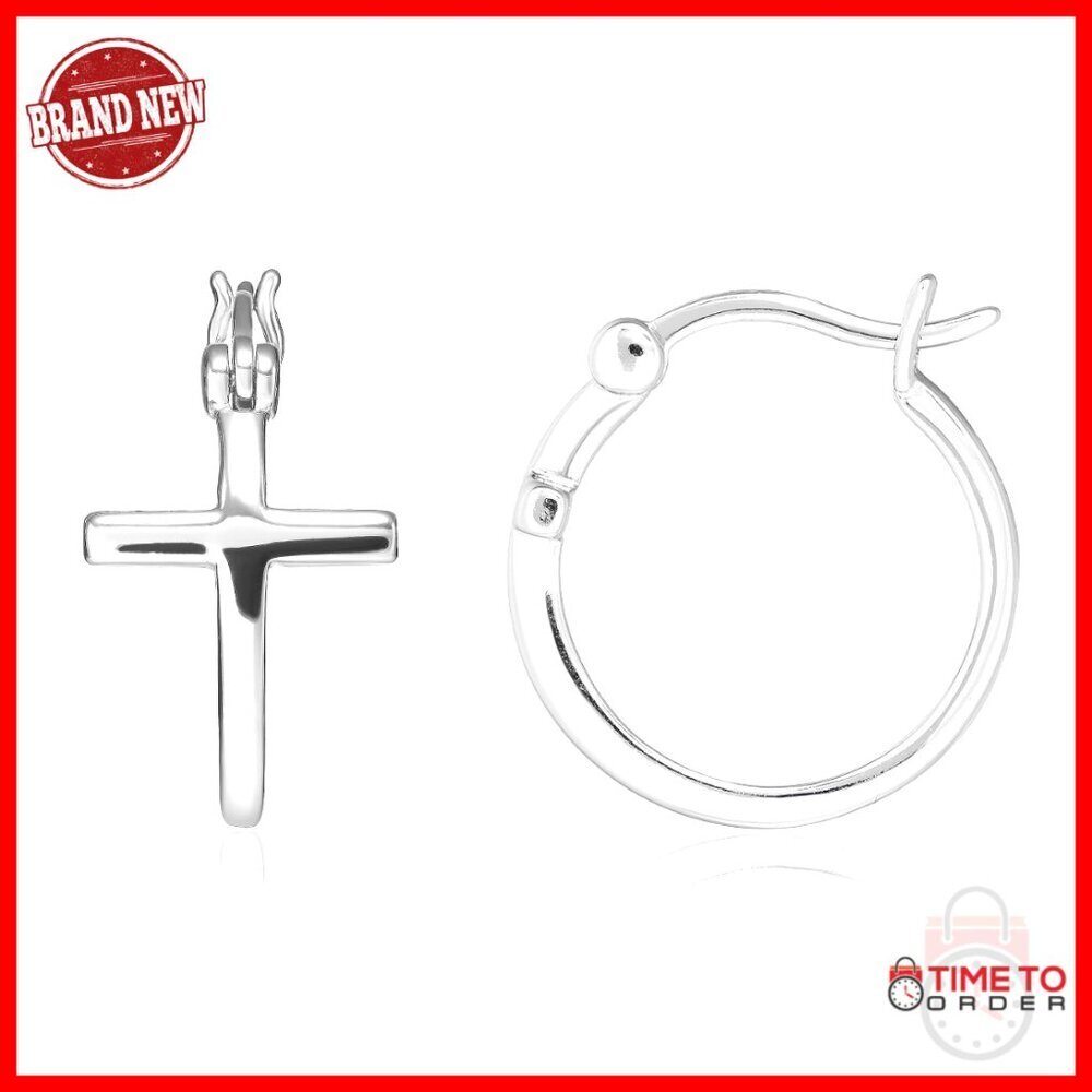 Sterling Silver Cross Hoop Earrings, Hypoallergenic, Dainty Religious Jewelry